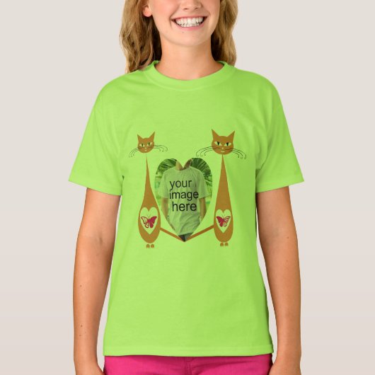 Bewerkbare Cat Love Heart Custom Design T-shirt (Voorkant)