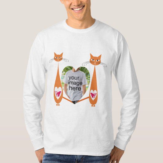 Bewerkbare Cat Love Heart Custom Design T-shirt (Voorkant)