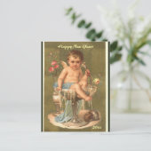 Bewerkbare Champagne Cherub Gelukkig Nieuwjaar Briefkaart (Staand voorkant)