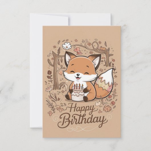 Bewerkbare Charming Fox Verjaardag Kaart (Voorkant)