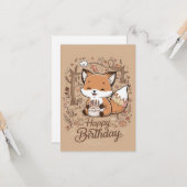 Bewerkbare Charming Fox Verjaardag Kaart (Voorkant / Achterkant in situ)