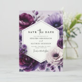 Bewerkbare Chic Paarse Floral Wedding Save The Date (Staand voorkant)