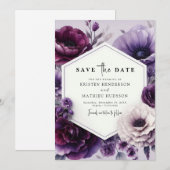 Bewerkbare Chic Paarse Floral Wedding Save The Date (Voorkant / Achterkant)