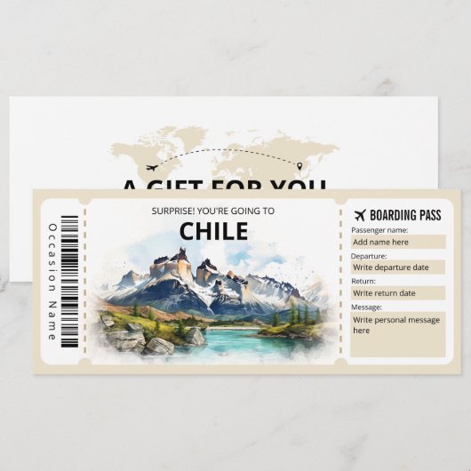 Bewerkbare Chili Plane Boarding Pass Kaart (Voorkant / Achterkant)