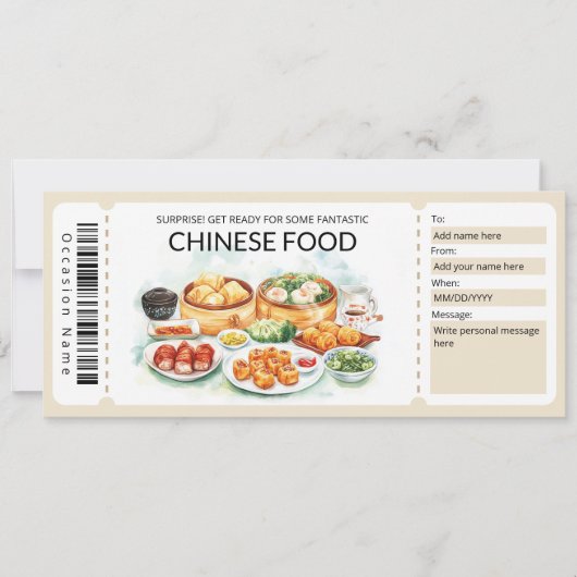 Bewerkbare Chinese Voedsel Gift Voucher Sjabloon Kaart (Voorkant)