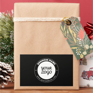 Bewerkbare circulaire tekst en geüploade Logo-Sjab Rechthoekige Sticker