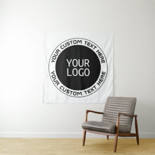 Bewerkbare circulaire tekst en vervangbare Logo Wandkleed