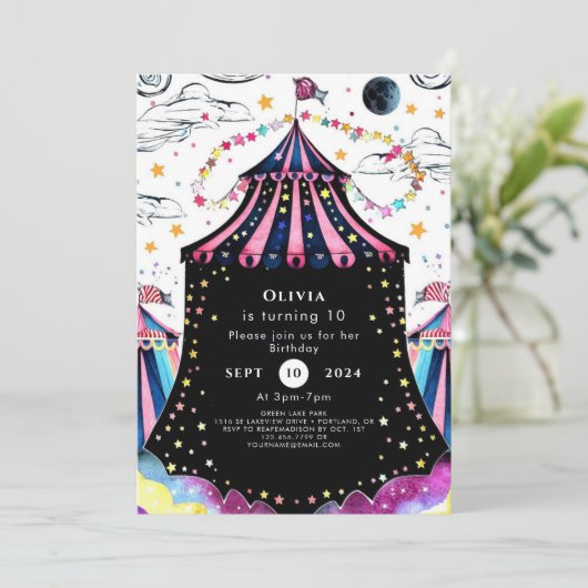 Bewerkbare Circus verjaardag Kaart (Staand voorkant)