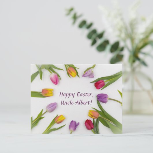 Bewerkbare Cirkel van Tulpen Pasen Groet Briefkaart (Staand voorkant)