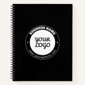 Bewerkbare cirkelvormige tekst- en geüpload logo s notitieboek (Voorkant)