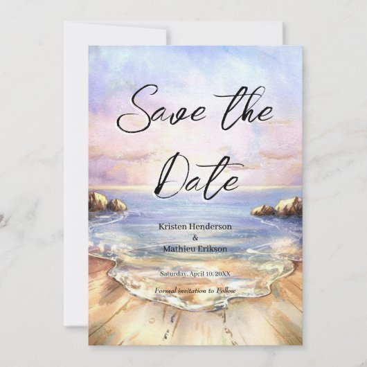 Bewerkbare Classic Beach Wedding Save The Date (Voorkant)