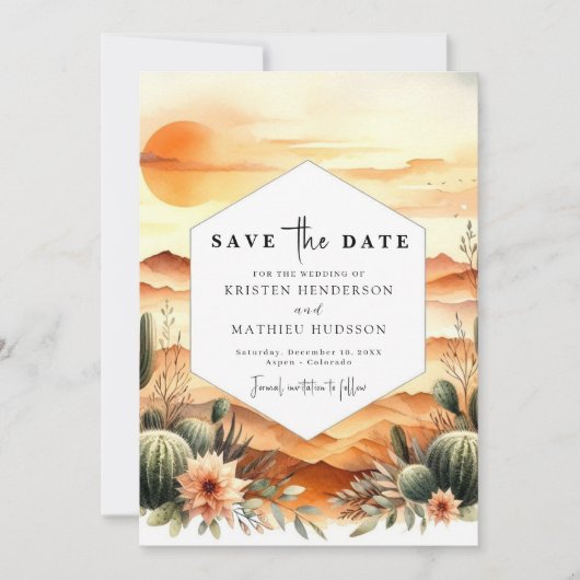 Bewerkbare Classic Cactus Wedding Save The Date (Voorkant)