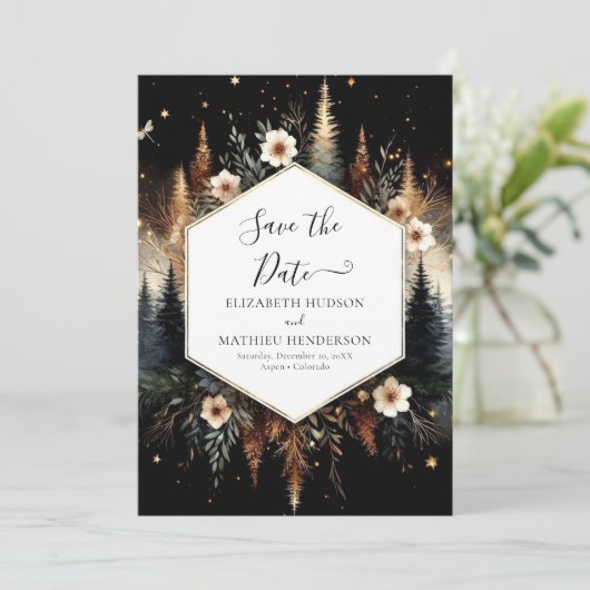 Bewerkbare Classic Enchanted Forest Wedding Save The Date (Staand voorkant)
