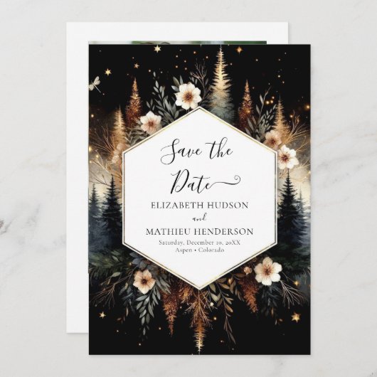 Bewerkbare Classic Enchanted Forest Wedding Save The Date (Voorkant / Achterkant)