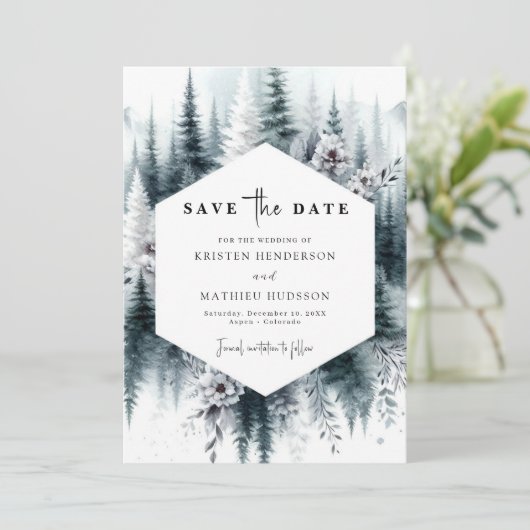 Bewerkbare Classic Mountain Wedding Save The Date (Staand voorkant)