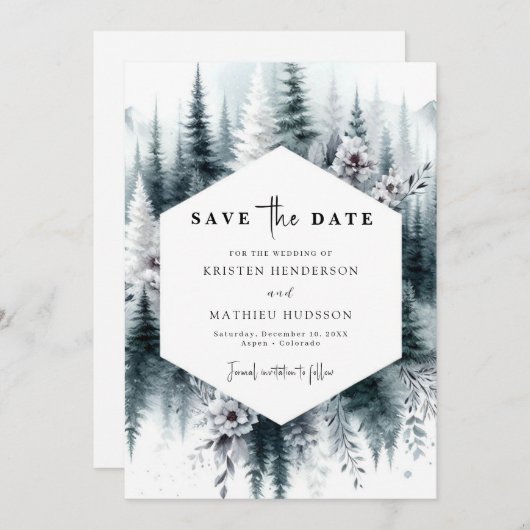 Bewerkbare Classic Mountain Wedding Save The Date (Voorkant / Achterkant)