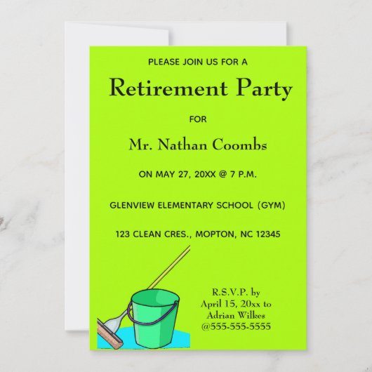 Bewerkbare conciërge Mop en Pail Pensioen Kaart (Voorkant)