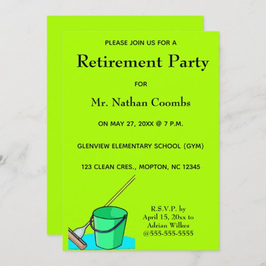 Bewerkbare conciërge Mop en Pail Pensioen Kaart (Voorkant / Achterkant)