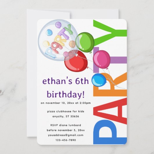 Bewerkbare Confetti Verjaardagsfeestuitnodiging Kaart (Voorkant)