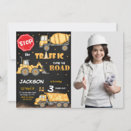 Bewerkbare constructie Verjaardag Foto uitnodiging