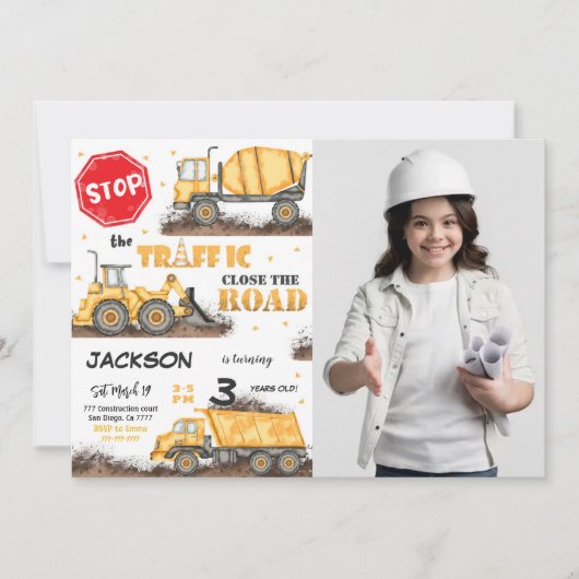 Bewerkbare constructie Verjaardag Foto uitnodiging (Voorkant)