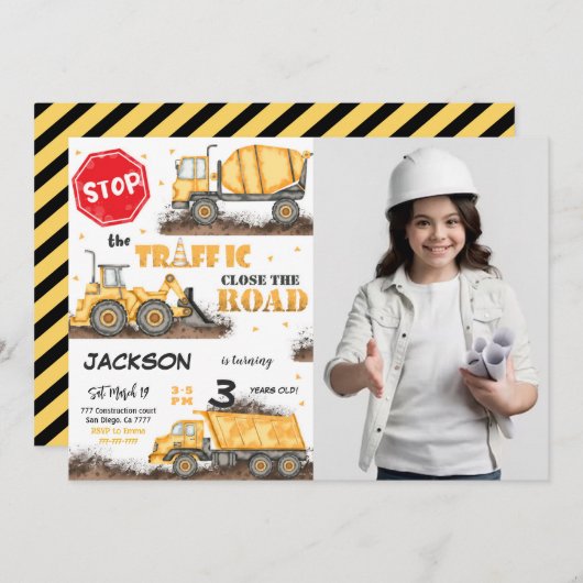 Bewerkbare constructie Verjaardag Foto uitnodiging (Voorkant / Achterkant)