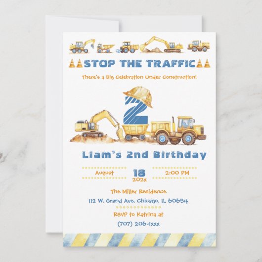 bewerkbare constructie verjaardagsfeestje kaart (Voorkant)