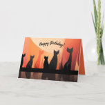 Bewerkbare Cool Cats Happy Birthday Kaart<br><div class="desc">Deze prachtige kaart toont een afbeelding van katten tegen een oranje achtergrond. De berichten aan de voorkant en aan de binnenkant kunnen worden gewijzigd en dat geldt ook voor de lettertypestijl, -kleur en -grootte. De achtergrondkleuren aan de binnen- en achterkant kunnen ook worden gewijzigd. Deze kaart kan worden gebruikt voor...</div>