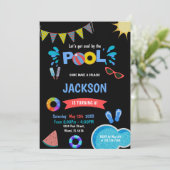 Bewerkbare Cool Summer Swim Party Uitnodigen Kaart (Staand voorkant)