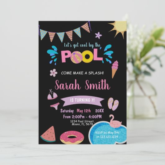 Bewerkbare Cool Summer Swim Party Uitnodiging voor (Staand voorkant)