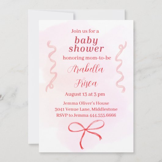 Bewerkbare Coquette Baby shower Invitation 1 Kaart (Voorkant)