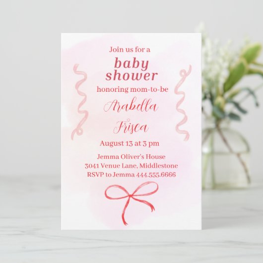 Bewerkbare Coquette Baby shower Invitation 1 Kaart (Staand voorkant)