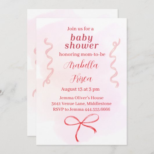 Bewerkbare Coquette Baby shower Invitation 1 Kaart (Voorkant / Achterkant)