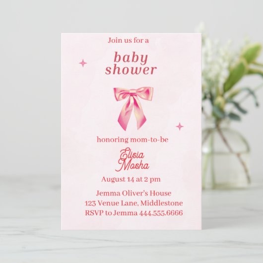 Bewerkbare Coquette Baby shower Invitation 2 Kaart (Staand voorkant)