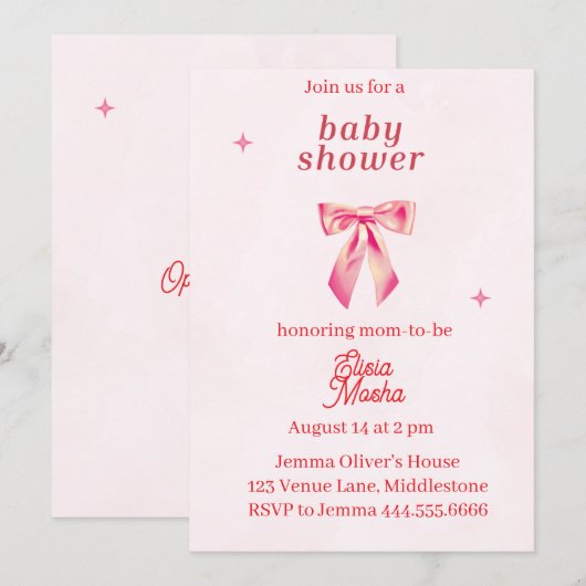 Bewerkbare Coquette Baby shower Invitation 2 Kaart (Voorkant / Achterkant)