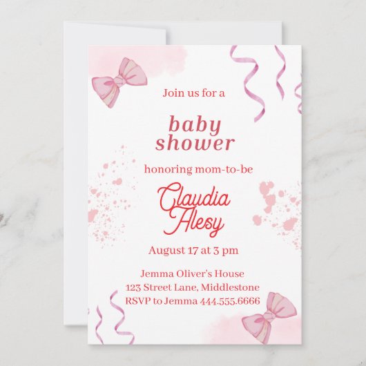 Bewerkbare Coquette Baby shower Invitation 3 Kaart (Voorkant)