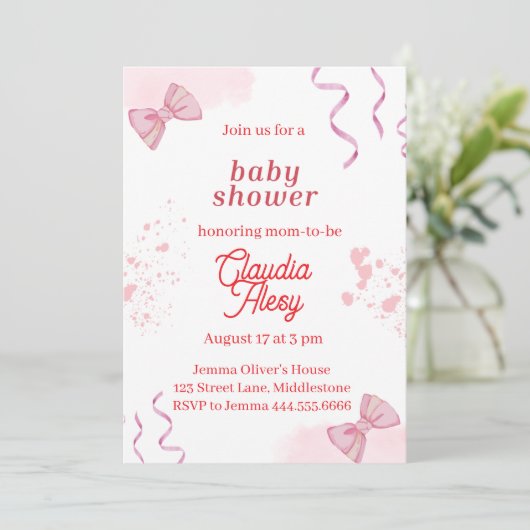 Bewerkbare Coquette Baby shower Invitation 3 Kaart (Staand voorkant)