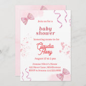 Bewerkbare Coquette Baby shower Invitation 3 Kaart (Voorkant / Achterkant)