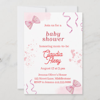 Bewerkbare Coquette Baby shower Invitation 3 Kaart