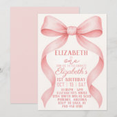 Bewerkbare Coquette Roze Bow Verjaardag Uitnodigin Kaart (Voorkant / Achterkant)