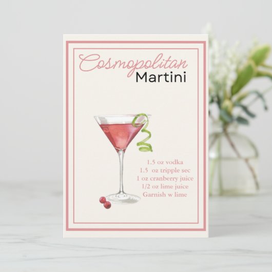 Bewerkbare Cosmopolitan Recept Kaart (Staand voorkant)