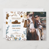 Bewerkbare Cowboy Verjaardag Foto Uitnodiging (Voorkant)