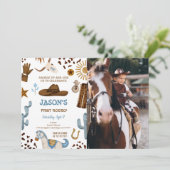 Bewerkbare Cowboy Verjaardag Foto Uitnodiging (Staand voorkant)