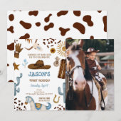 Bewerkbare Cowboy Verjaardag Foto Uitnodiging (Voorkant / Achterkant)