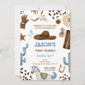 Bewerkbare Cowboy verjaardagsuitnodiging Kaart (Voorkant)