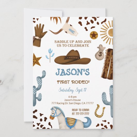 Bewerkbare Cowboy verjaardagsuitnodiging Kaart (Voorkant)