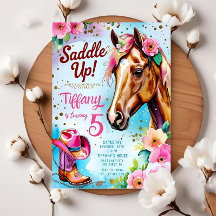 Bewerkbare Cowgirl Verjaardag Uitnodiging Sjabloon