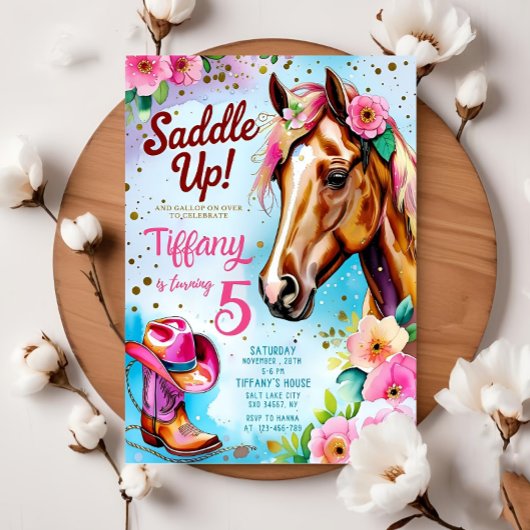 Bewerkbare Cowgirl Verjaardag Uitnodiging Sjabloon