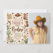 Bewerkbare Cowgirl Verjaardagsfeest Fotouitnodigin Kaart (Voorkant)