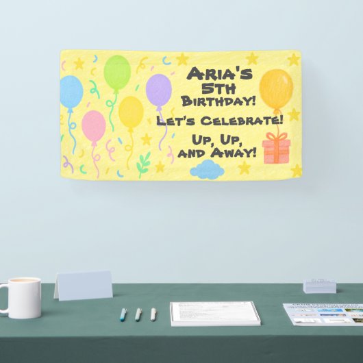 Bewerkbare Crayon Stijl – Ballon Bash Verjaardag Spandoek (Beurs)